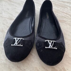 Louis Vuitton Black and Gray Loafers with Silver Accent
